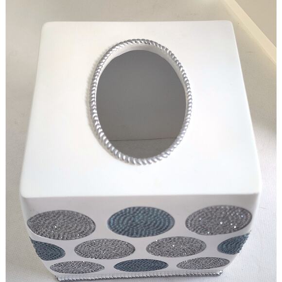 TISSUE HOLDER-AVANTI LINENS-Light Cream-Circles-Gray & Silver-Reflective Silver - Picture 4 of 10
